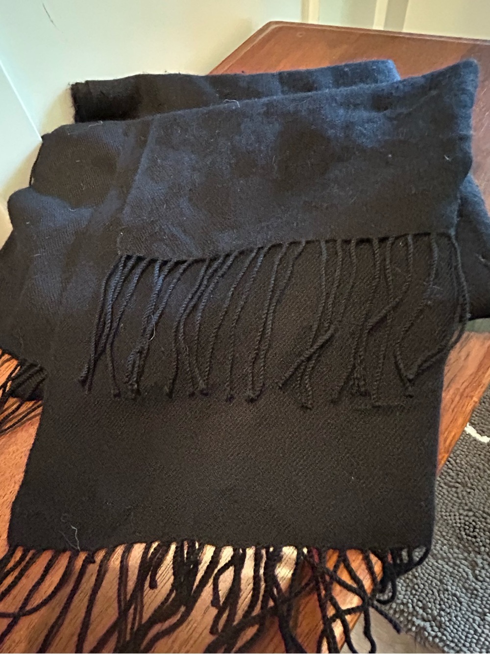 Classic Black Cashmere Fringe Scarf